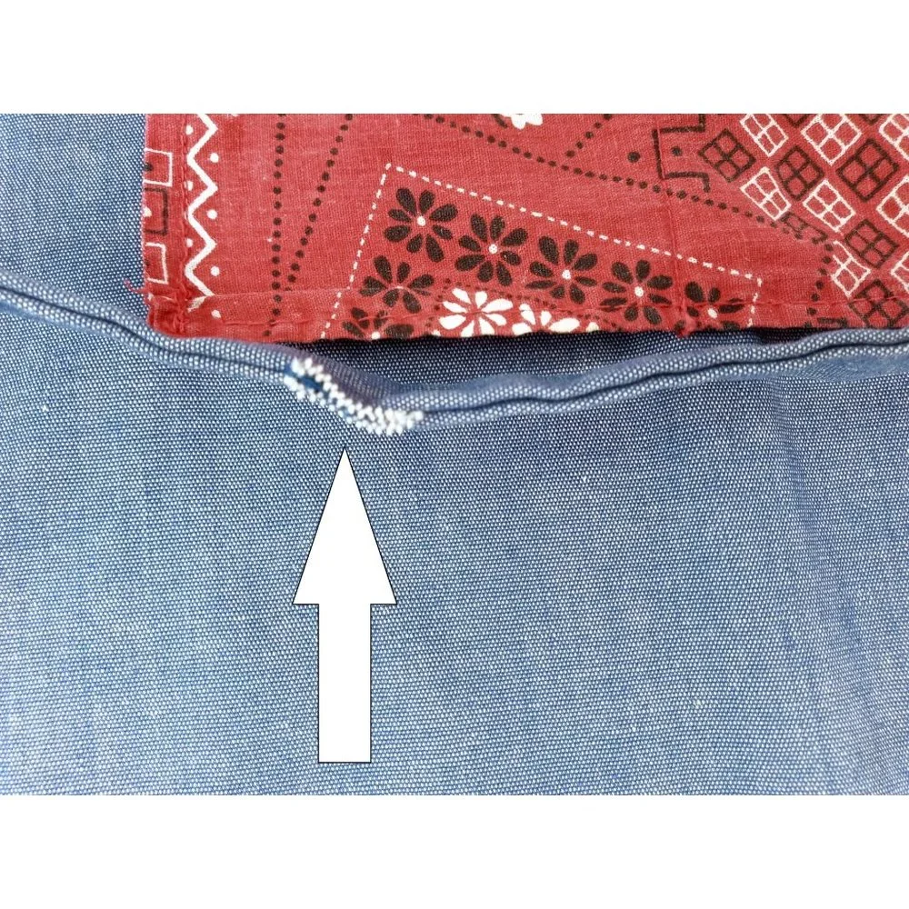 Vintage Handmade Denim Bandana Bib Apron 1970s Red 5 Pockets Handkerchief Adjust